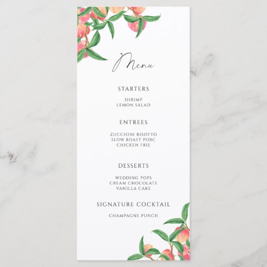 Watercolor elegante perziken minimalistisch menu (Voorkant)