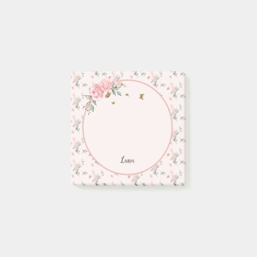 Watercolor Elegante Roze Rozen met Vlinders Post-it® Notes (Voorkant)