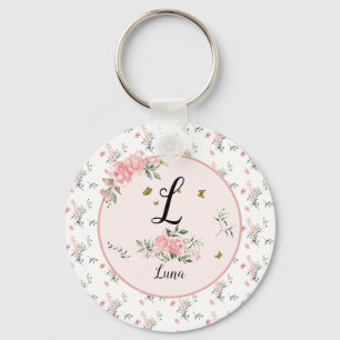 Watercolor Elegante Roze Rozen met Vlinders Sleutelhanger