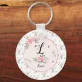 Watercolor Elegante Roze Rozen met Vlinders Sleutelhanger (Achterkant)