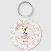Watercolor Elegante Roze Rozen met Vlinders Sleutelhanger (Achterkant)