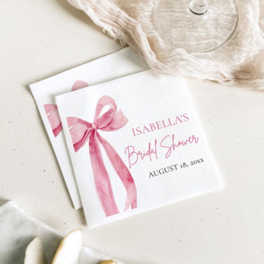 Watercolor Elegante Roze Strik Bruidsdouche Servet