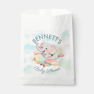 Watercolor Elephant Airplane Baby Shower Favor Bag Bedankzakje