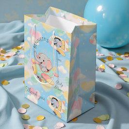 Watercolor Elephant Airplane Baby Shower Gift Bag Medium Cadeauzakje