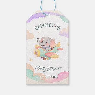 Watercolor Elephant Airplane Baby Shower Gift Tag Cadeaulabel