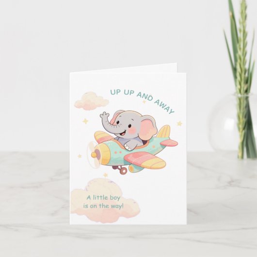 Watercolor Elephant Airplane Boy Invitation (Voorkant)