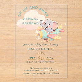 Watercolor Elephant Airplane Boy Invitation Acryl Uitnodigingen