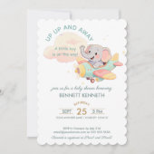 Watercolor Elephant Airplane Boy Invitation Kaart (Voorkant)