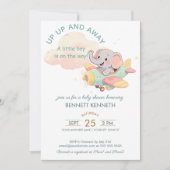Watercolor Elephant Airplane Boy Invitation Kaart (Voorkant)