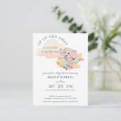 Watercolor Elephant Airplane Boy Invitation Uitnodiging Briefkaart (Staand voorkant)