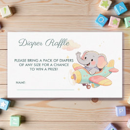 Watercolor Elephant Airplane Diaper Raffle Card Informatiekaartje