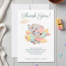 Watercolor Elephant Airplane Thank You Card