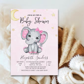 Watercolor Elephant Baby Shower Girl Pink Kaart