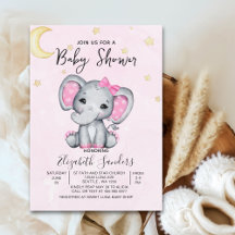 Watercolor Elephant Baby Shower Girl Pink