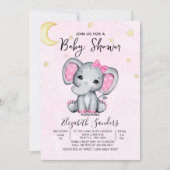 Watercolor Elephant Baby Shower Girl Pink Kaart (Voorkant)