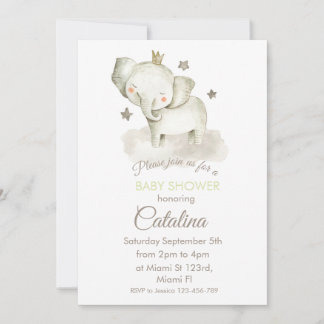 Watercolor Elephant Baby Shower Invitation Kaart