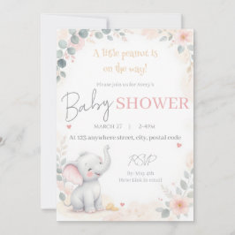 Watercolor Elephant Baby Shower Invitation Kaart