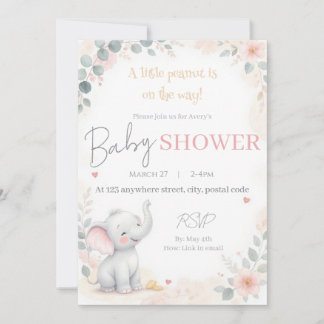Watercolor Elephant Baby Shower Invitation Kaart