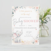 Watercolor Elephant Baby Shower Invitation Kaart (Staand voorkant)