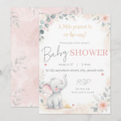 Watercolor Elephant Baby Shower Invitation Kaart (Voorkant / Achterkant)