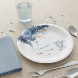 Watercolor Elephant Baby Shower Plates for Boys Papieren Bordje
