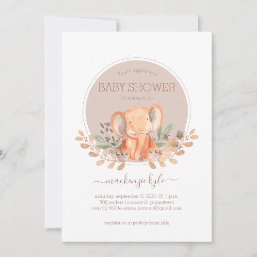 Watercolor Elephant Boho Safari Baby Shower (Voorkant)