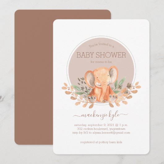 Watercolor Elephant Boho Safari Baby Shower Kaart (Voorkant / Achterkant)