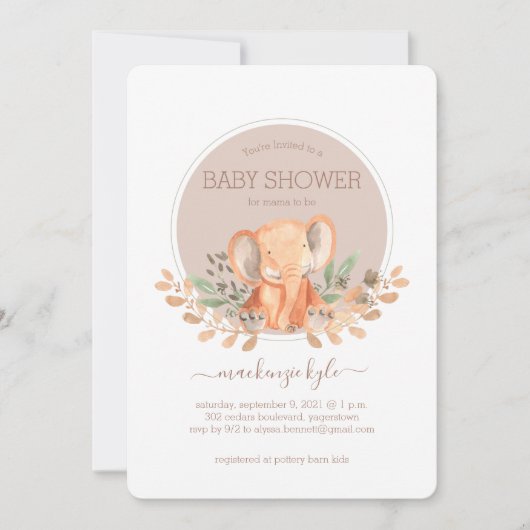 Watercolor Elephant Boho Safari Baby Shower Kaart (Voorkant)