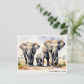 Watercolor Elephant Family Personalized Name Briefkaart (Staand voorkant)