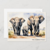 Watercolor Elephant Family Personalized Name Briefkaart (Voorkant / Achterkant)