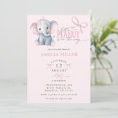 Watercolor Elephant Pink Bow Baby Girl Shower Kaart (Staand voorkant)