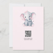 Watercolor Elephant Pink Bow Baby Girl Shower Kaart (Achterkant)