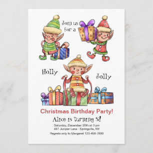 Watercolor Elfen Kerst Verjaardagsuitnodiging Kaart