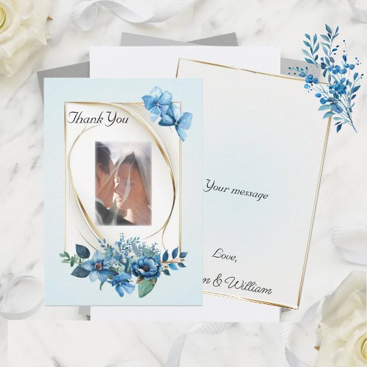 Watercolor Emerly bloemkaarten met platte bedankka Bedankkaart