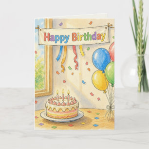 Watercolor en gekleurd potlood gevouwen wenskaart kaart