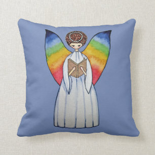 Watercolor engel met regenboogvleugels die een boe kussen