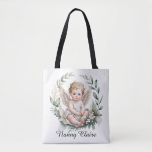 Watercolor engelenvleugels doop groene peetouders tote bag