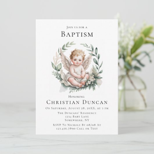 Watercolor engelenvleugels doop  kaart (Staand voorkant)