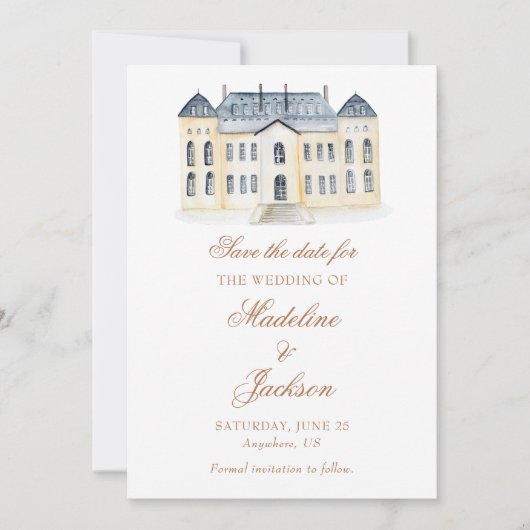 Watercolor Engelse landhuis bruiloft Save The Date (Voorkant)