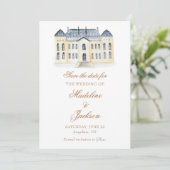Watercolor Engelse landhuis bruiloft Save The Date (Staand voorkant)