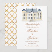 Watercolor Engelse landhuis bruiloft Save The Date (Voorkant / Achterkant)