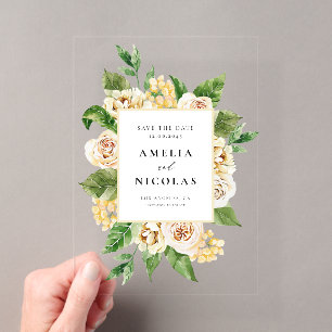 Watercolor Engelse Roos Bloemenkader Save the Date Acryl Uitnodigingen