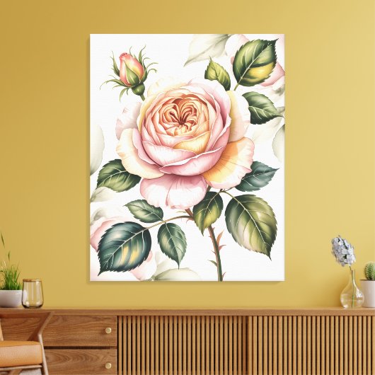 Watercolor english rose canvas afdruk (Insitu (Woonkamer))