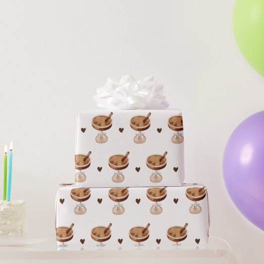 Watercolor Espresso Martini met een Strik Coffee Cadeaupapier (Feestgeschenken)