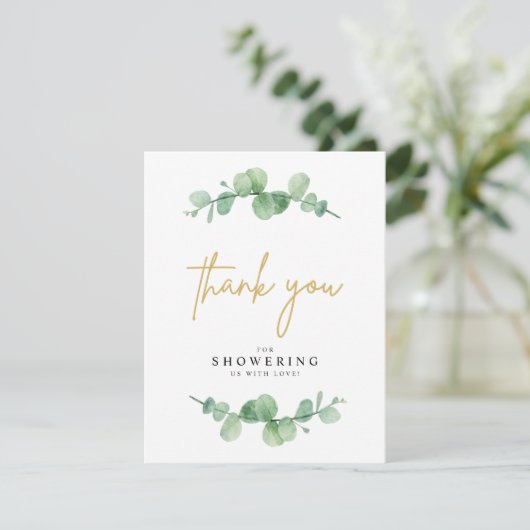 Watercolor Eucalyptus Baby Shower Bedankkaart (Staand voorkant)