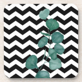 Watercolor Eucalyptus Black White Chevron Bier Onderzetter (Voorkant)