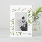 Watercolor Eucalyptus Bladeren Elegante Trouwfoto Bedankkaart (Staand voorkant)