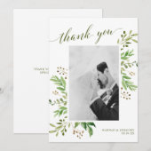 Watercolor Eucalyptus Bladeren Elegante Trouwfoto Bedankkaart (Voorkant / Achterkant)