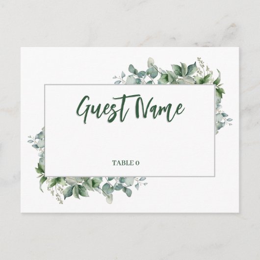 Watercolor Eucalyptus Border Table Place Card Briefkaart (Voorkant)