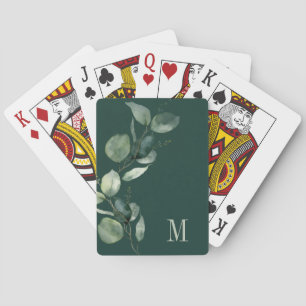 Watercolor Eucalyptus Botanisch Monogram Pokerkaarten